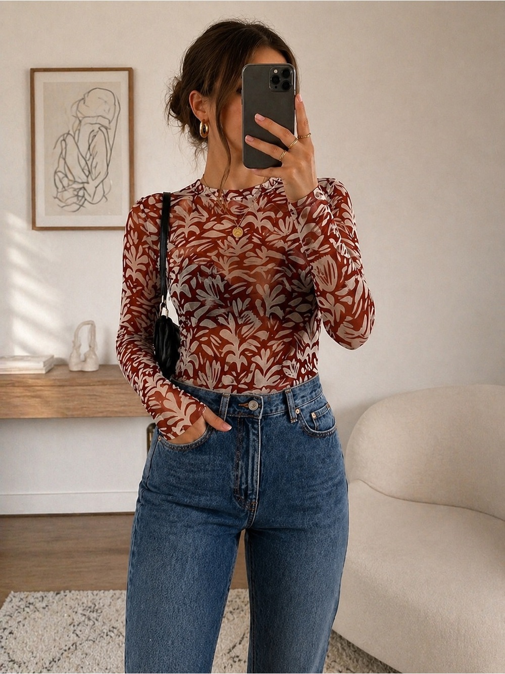 Long-Sleeve Mesh Top - Small
